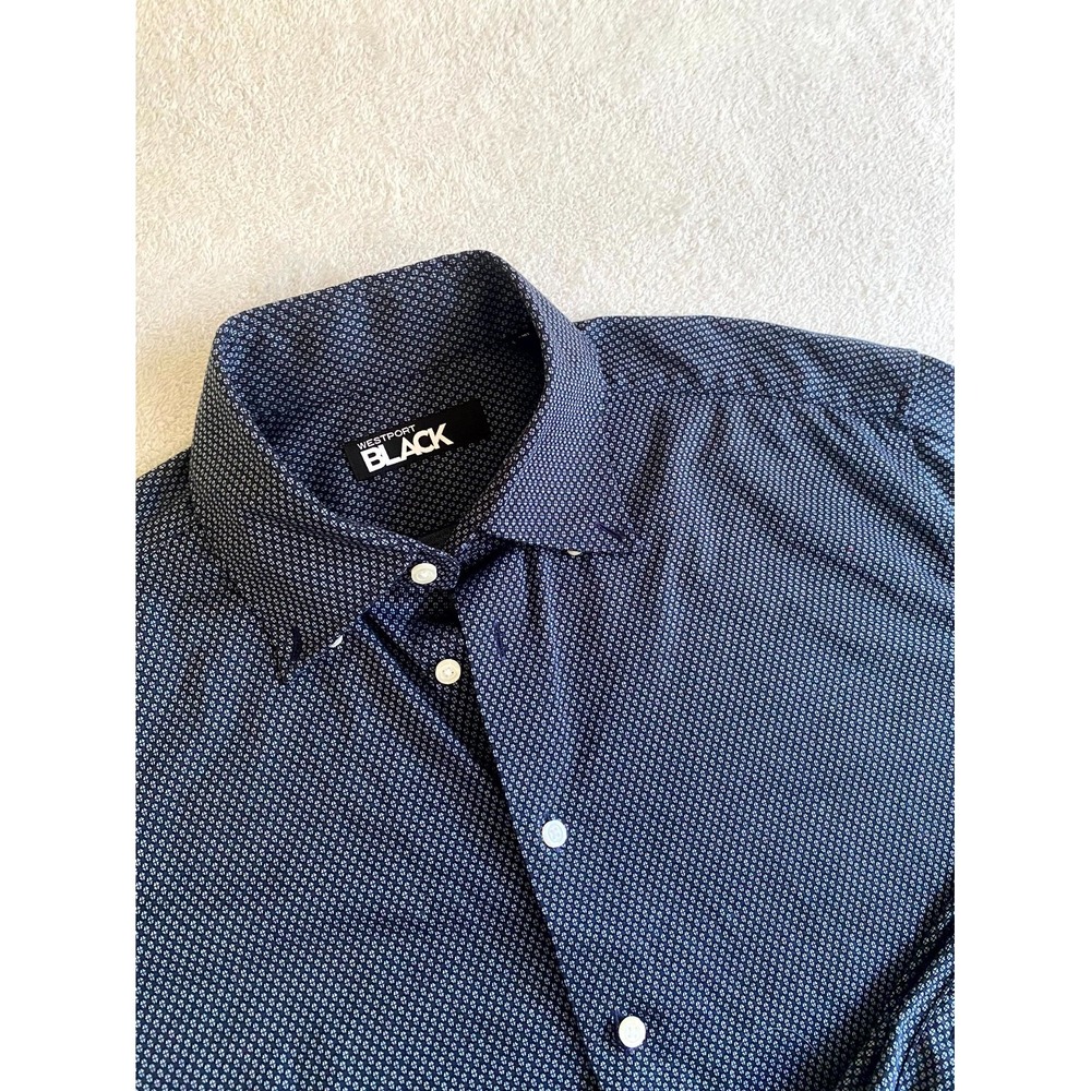 Westport Black Shirt Men L/M T Midnight Blue Geometric Jacquard Knit Button Down